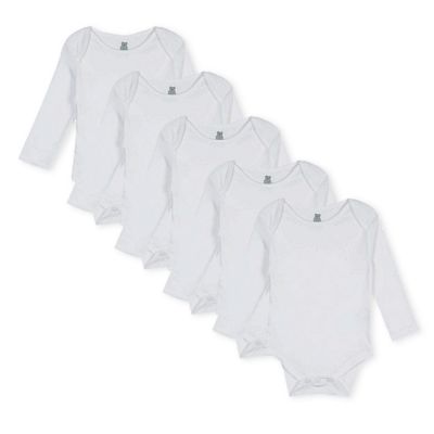 Pack of five babies white long sleeved bodysuits